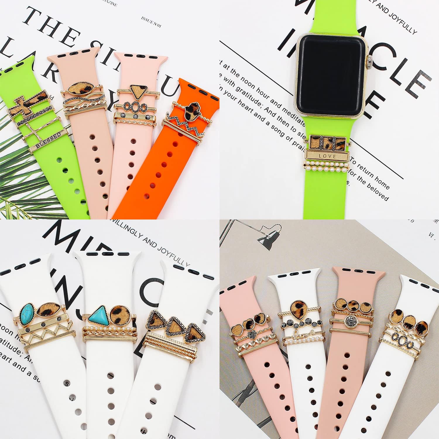 Leopard Watch Band Charms for Apple SmartWatch Band for Decorative Ring Loops 38 40 41 42 44 45mm Compatible with iWatch Series 8 7 6 5 4 3 2 1 Smart Watch Accessories Diamond Jewelry (No Watch Band) - Image 4